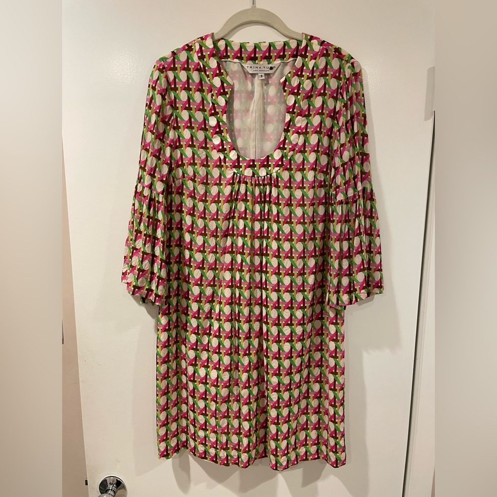 TRINA TURK Women's Silk Elastane Bell Sleeve Dress Size 8